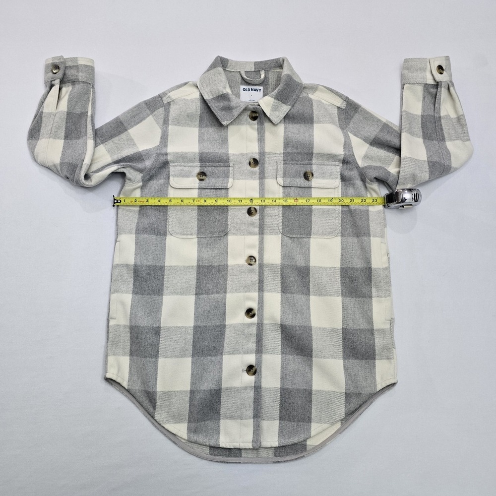 Old Navy Womens Grey White Buffalo Plaid Flannel Shacket Shirt Jacket Large - Picture 9 of 12